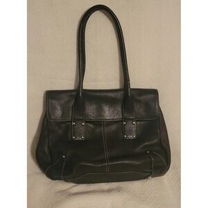 TIGNANELLO Black Pebbled Leather Medium Satchel Shoulder Bag Silver Rivets